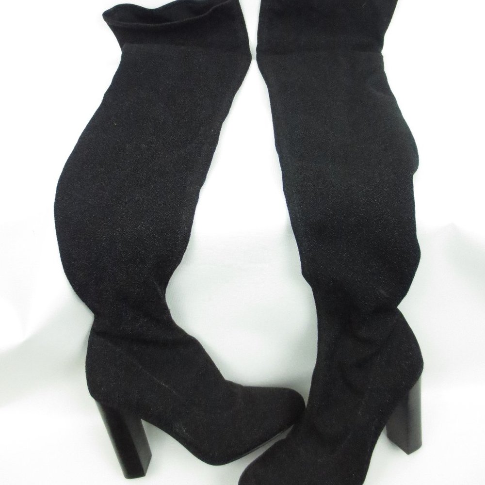 EUPHORIC Boots Above Knee 4" Heel Sparkle Black